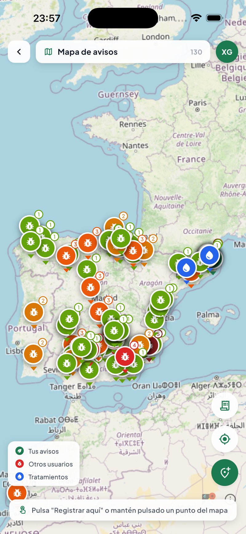 Mapa de avisos de la comunidad