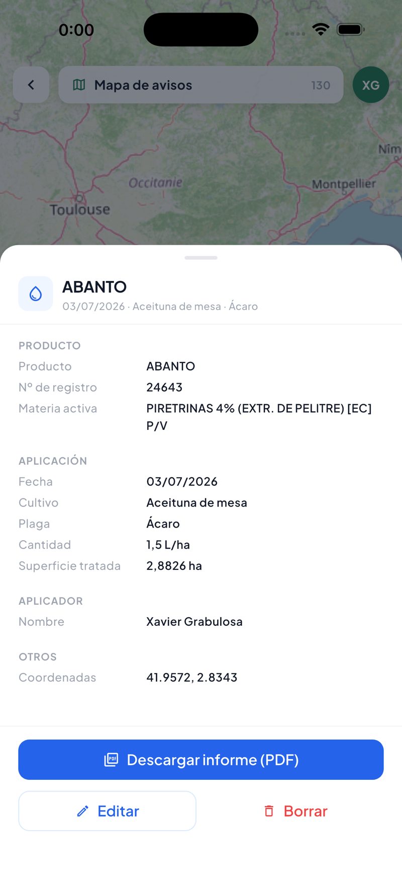 Ficha del tratamiento + PDF